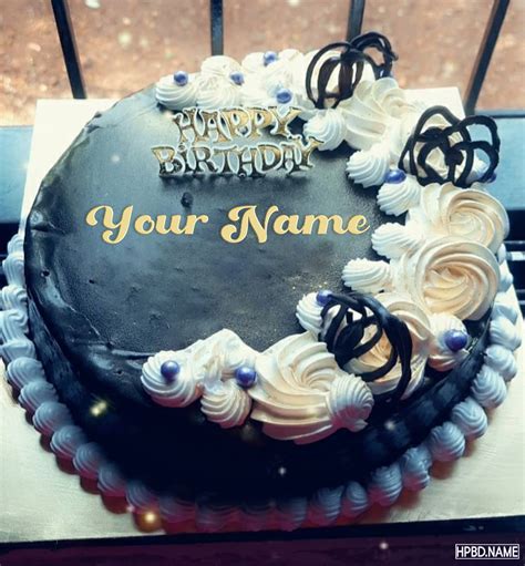 Write Name On Dark Chocolate Birthday Wishes Cake