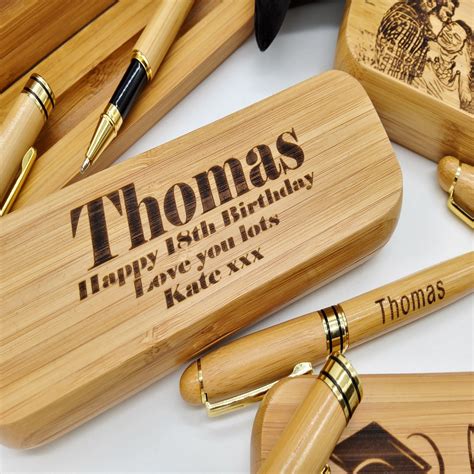 Personalized Engraved Wooden Ballpoint Pen Box Gift Set Grandad Gift Graduation Wood Pen ...