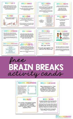 20 Brain Breaks for Kids - Printable Activity Cards | Brain breaks for ...