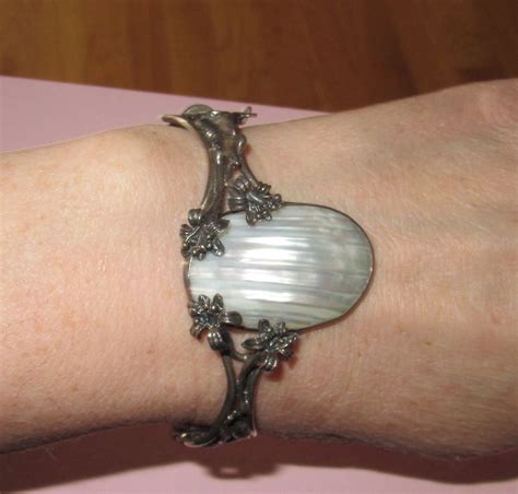 Vintage Silver Bracelet Mother of Pearl from phalan on Ruby Lane