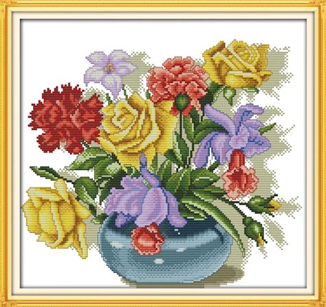 Colorful flowers 11CT 14CT Counted Cross Stitch Pattern Flower Cross ...