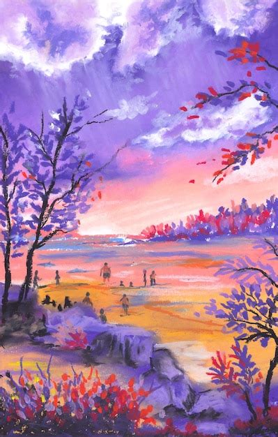 Premium Photo | Beautiful sunset landscape watercolor painting background