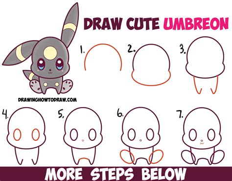 How to Draw Cute Kawaii Chibi Umbreon from Pokemon Easy Step by Step ...