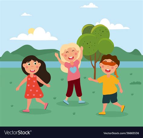 Happy cute little kids are playing hide and seek Vector Image