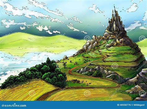 Fairy Tale Landscape With Castle Stock Illustration - Illustration of ...