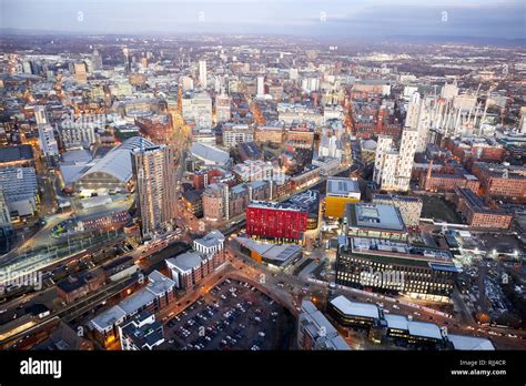 View from the South tower of Deansgate Square looking down at Manchester City Centres skyline ...