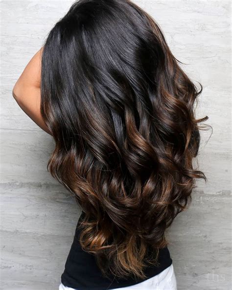 Subtle Golden Brown Highlights for Black Hair | Balayage hair, Black hair balayage, Dark brown ...