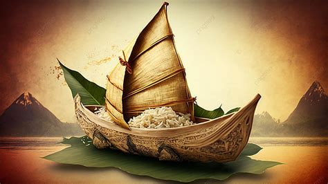 Dragon Boat Festival Zongzi Boat Leaves Background, Dragon Boat ...