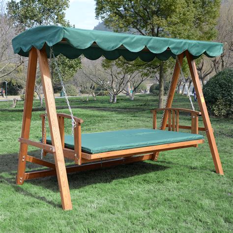 Outsunny 3 Seater Wooden Garden Swing Chair Seat Hammock Bench Lounger ...