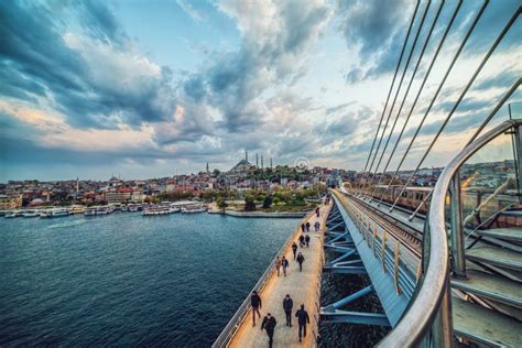 Golden Horn Metro Bridge in Istanbul after Sunset Editorial Stock Photo ...