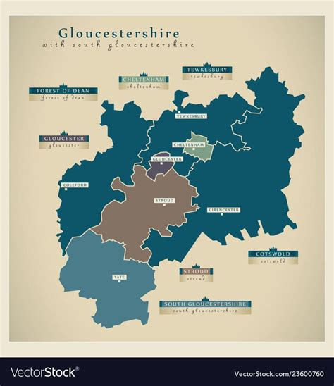 Modern Map - Gloucestershire county with South Gloucestershire details UK... | Gloucestershire ...