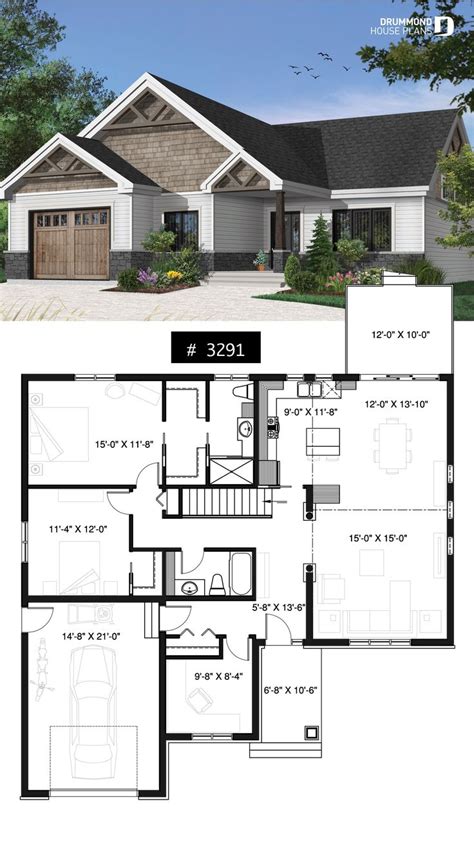 One-story northwest style house plan with 3 bedrooms ou 2 beds + home ...