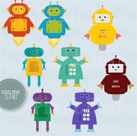 Robot Clipart Set Cute Robot Clip Art 30 Pngs Robot Pngs - Etsy