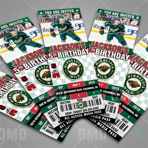 Minnesota Wild Ticket Style Sports Party Invites – Sports Invites