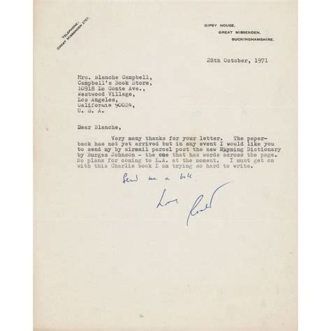 Roald Dahl Typed Letter Signed, Mentioning the Charlie and the ...