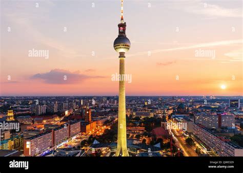 Beautiful skyline panorama of Berlin at sunset, Germany Stock Photo - Alamy