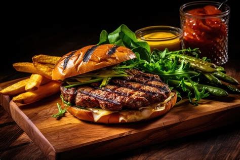 Premium AI Image | The beef hamburger expertly barbecued on the grill ready to be savored ...