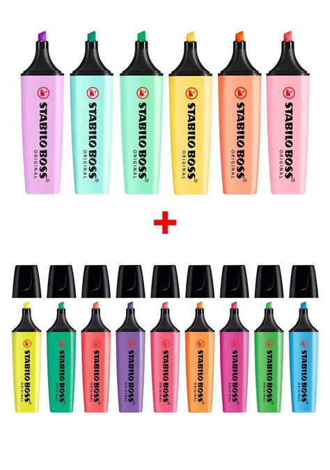 Set of 15 Stabilo Boss Highlighter Pens 9 Original Colors | 6 Pastel Colors Highlighters-in ...