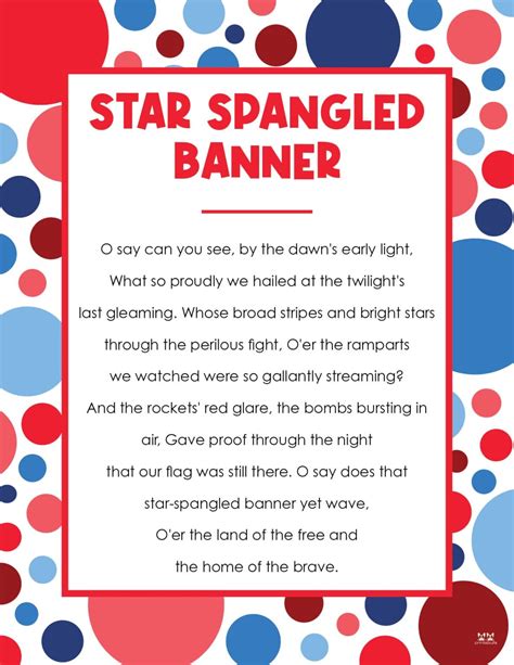 Star Spangled Banner Lyrics - 10 FREE Printables | Printabulls