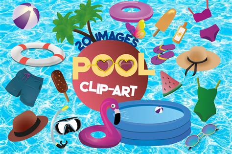 Pool Clipart – Vacation – Swimming – Flamingo – Summer Vacation Clip Art – Lightdots