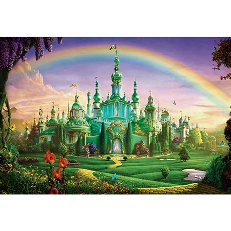 fairy tale wonderland rainbow princess castle brick path flowers backdrops Vinyl cloth Computer ...