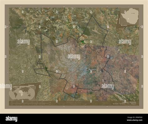 Bulawayo, city of Zimbabwe. High resolution satellite map. Locations ...