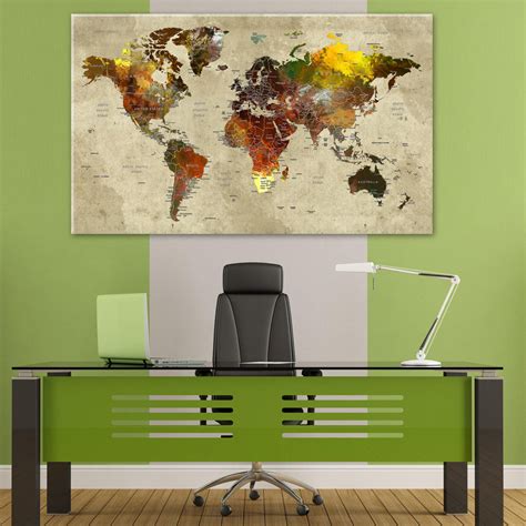 Large World Map Canvas Push Pin Travel World Map Colorful | Etsy