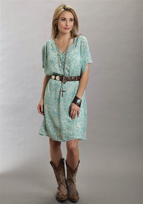 Stetson® Turquoise Printed Chiffon Flowing Western Dress