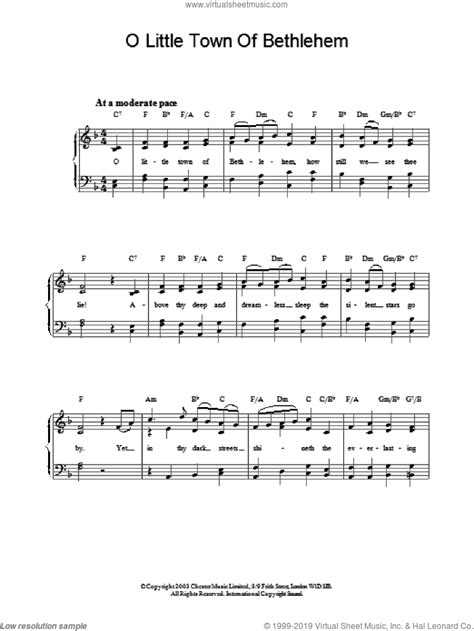 Brooks - O Little Town Of Bethlehem, (easy) sheet music for piano solo