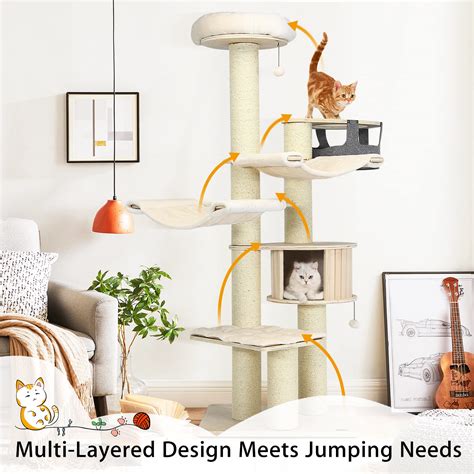 Buy Tangkula Modern Cat Tree, Multi-Level Large Cat Tower w/Cat Condo, Hammocks & Hanging Basket ...