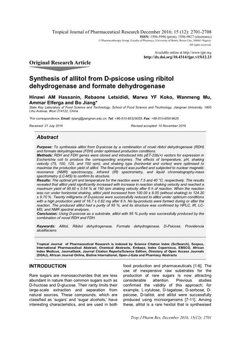 Synthesis of Allitol from D-Psicose Using Ribitol Dehydrogenase and ...