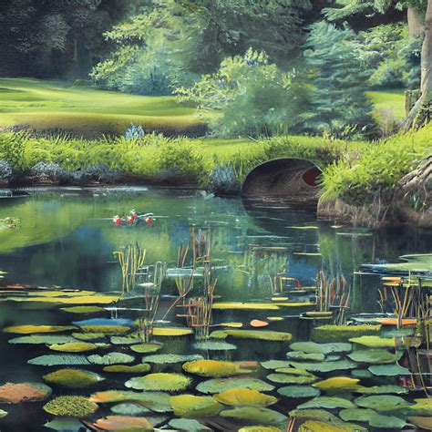 Ultra Detailed Pond Landscape Paintings in the Style of Robert ...