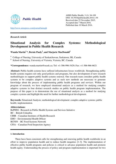 (PDF) Situational Analysis for Complex Systems: Methodological ...