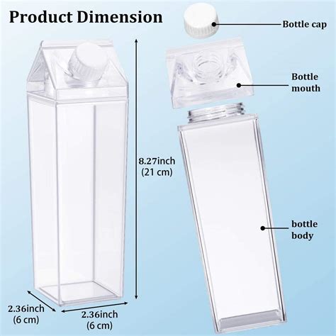 Buy Milk Carton Water Bottle 17oz (500mL) Plastic Clear Square Milk ...