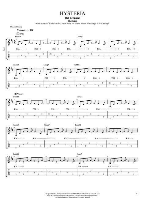 Hysteria by Def Leppard - Full Score Guitar Pro Tab | mySongBook.com