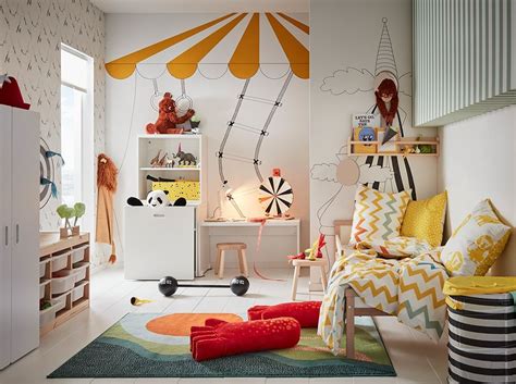 Circus-themed playroom with playful storage solutions | Kids room design, Ikea kids room ...