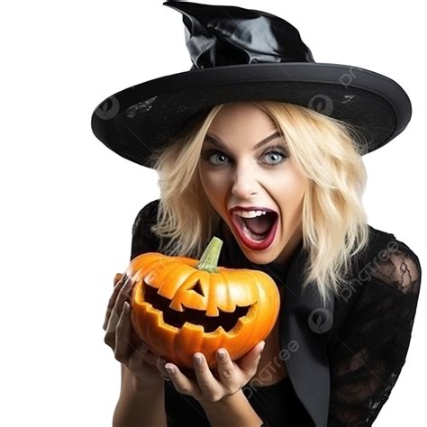 Crazy Witch Eating Halloween Pumpkin Indoor Shot Of Blonde Vampire Lady ...