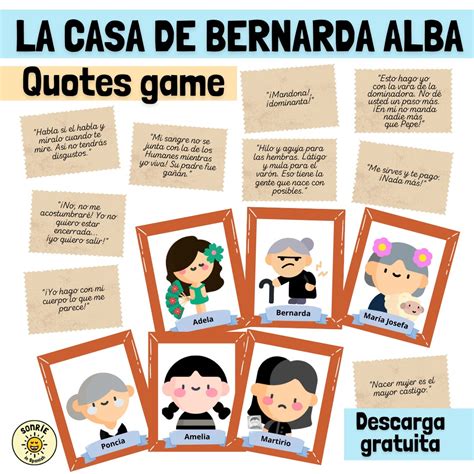 La Casa de Bernarda Alba. Quotes games. El juego de las citas. Answers included | Teaching Resources