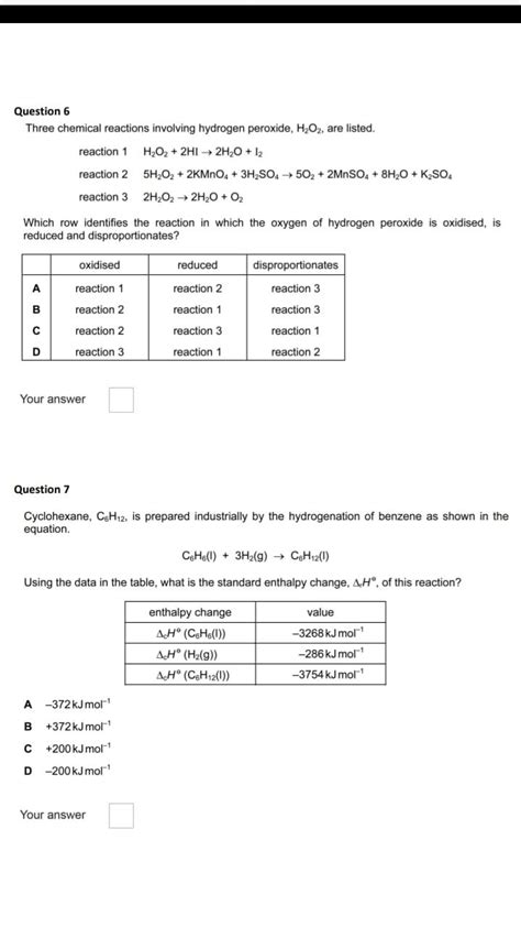 Solved Question 6 Three chemical reactions involving | Chegg.com