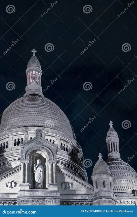 Basilica Sacre Coeur in Montmartre at Night. Portrait Format Wit Stock ...