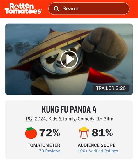 Kung Fu Panda 4 has a 72% from critics and 81% from the audience at the time of writing this ...