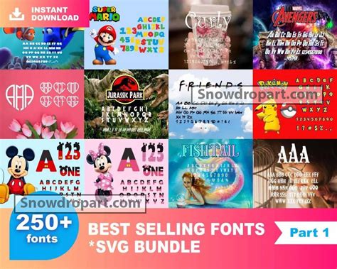 250 Best Selling Fonts Svg Bundle, Disney Font Svg, Marvel Font – Snowdrop Art – High quality ...