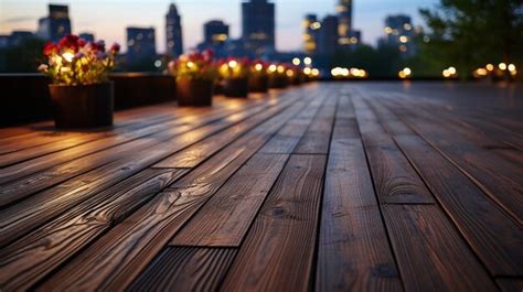 Premium AI Image | A wooden bridge with a view of the city at night