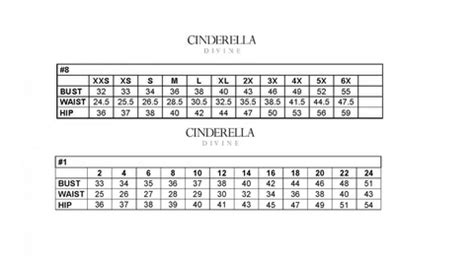 Cinderella Divine Size Chart | OC Sparkle