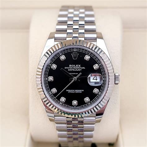 Rolex Datejust 41 Fluted Bezel Black Diamond Dial Jubilee Band for ...