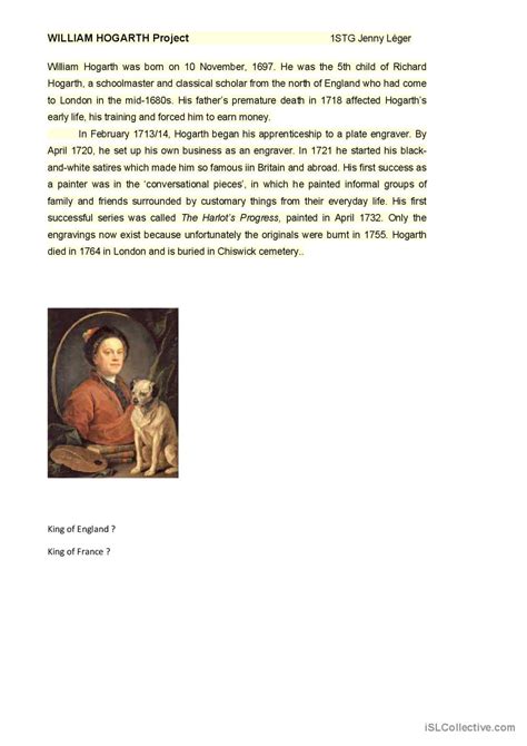 WILLIAM HOGARTH Biography: English ESL worksheets pdf & doc