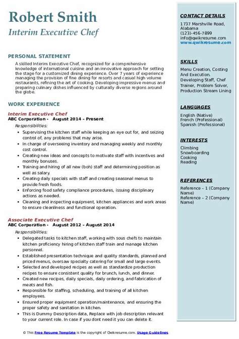 Executive Chef Resume Samples | QwikResume