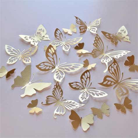 20 Gold Butterfly Wall Decor, Gold Butterfly Decoration, Gold Paper Butterflies, Gold Butterfly ...