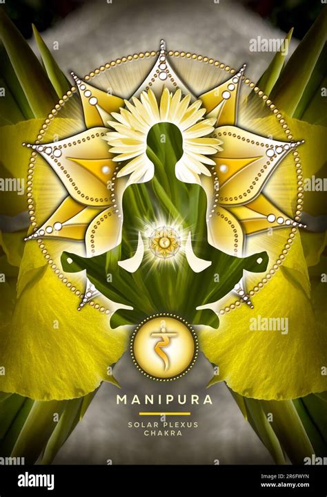 Solar plexus chakra meditation in yoga lotus pose, in front of Manipura ...