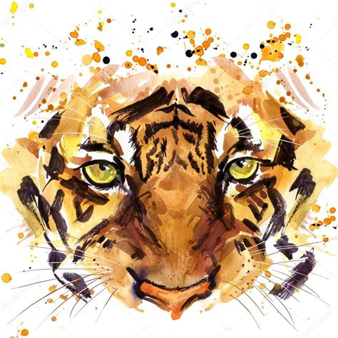 Tiger T-shirt graphics, tiger eyes illustration with splash watercolor ...